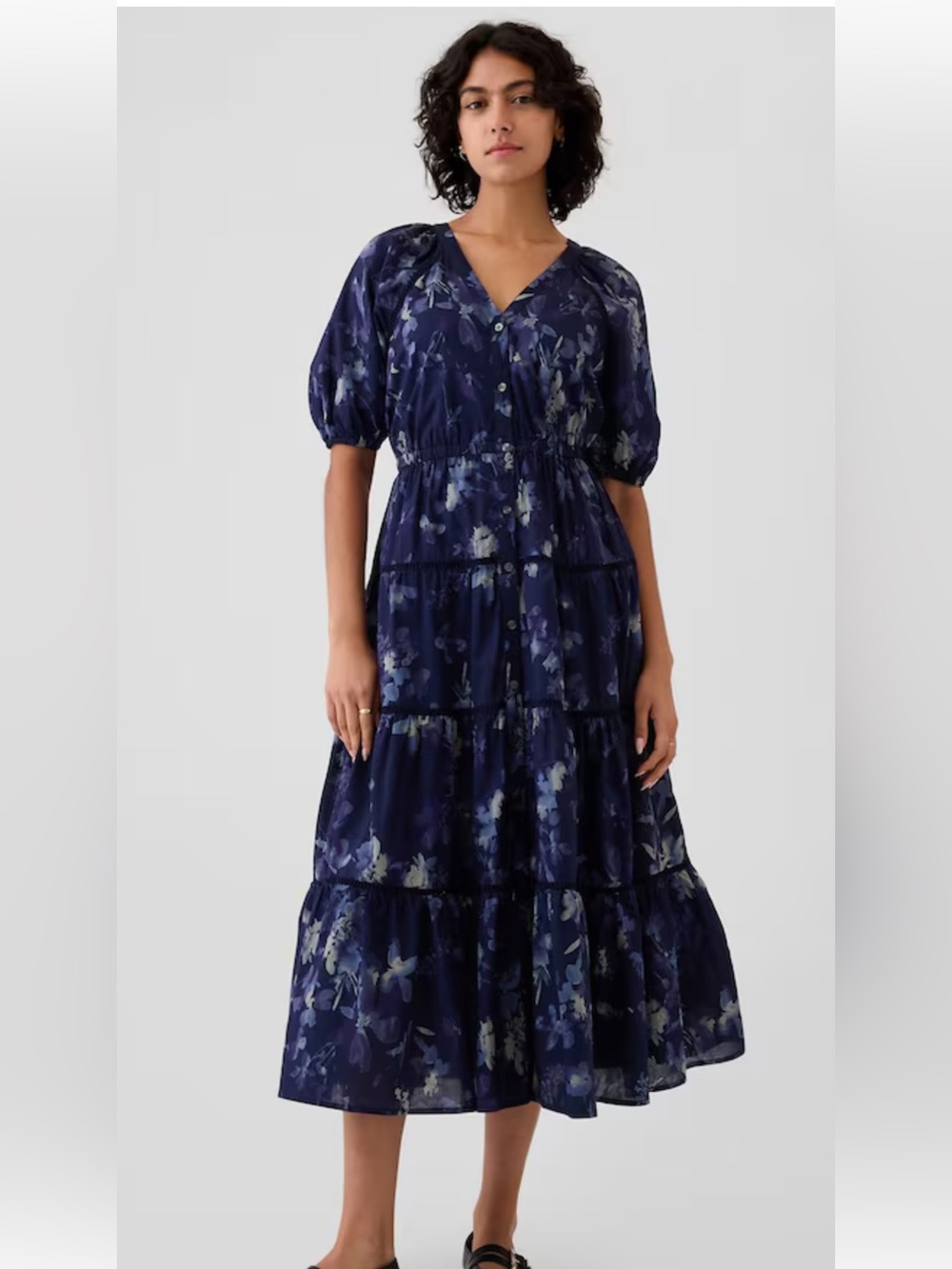 GAP Navy Floral Tiered Midi Dress